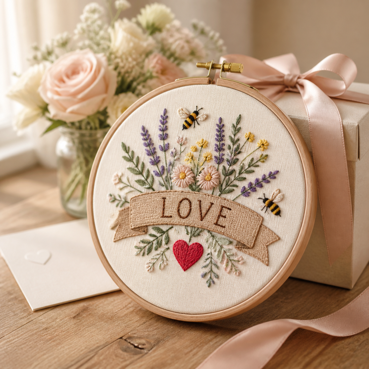 Stitched Sentiments Heart Envelope - DIY Embroidery Kit