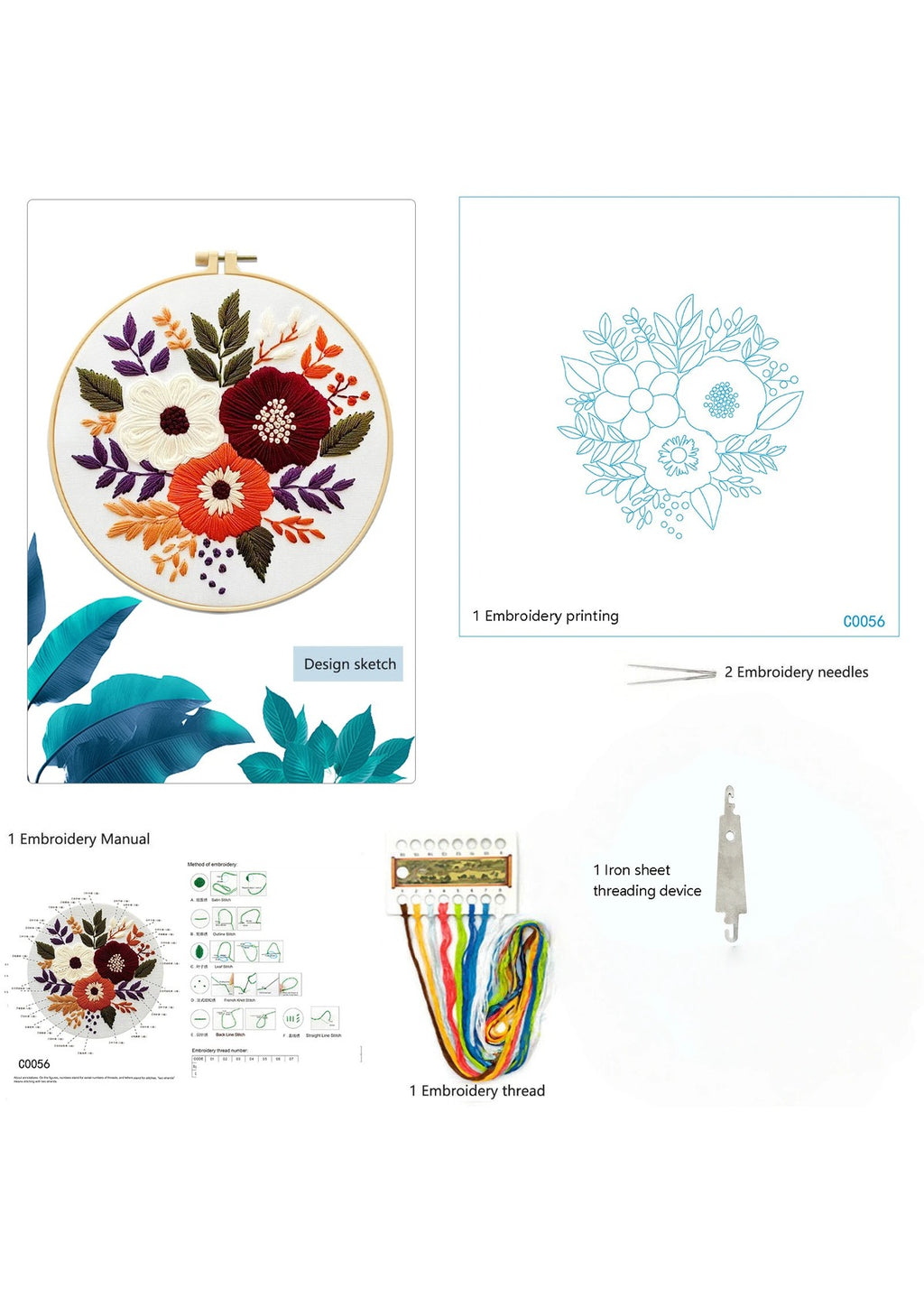 Quiet Blooms - Floral Embroidery Kit - Beginner Friendly