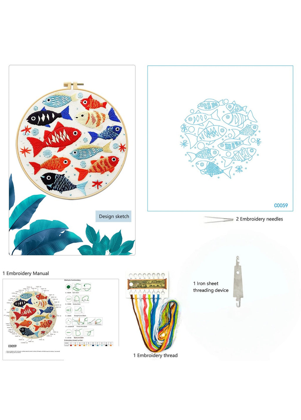 Quiet Fin - Fish Embroidery Kit - Beginner Friendly