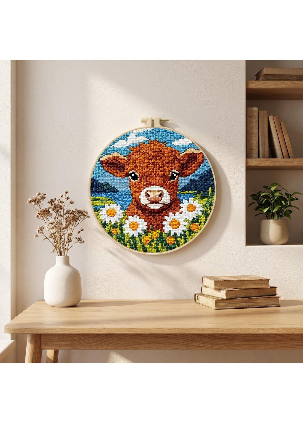 Meadow Monarch - Calf & Wildflowers Cross Stitch Kit - Beginner Friendly