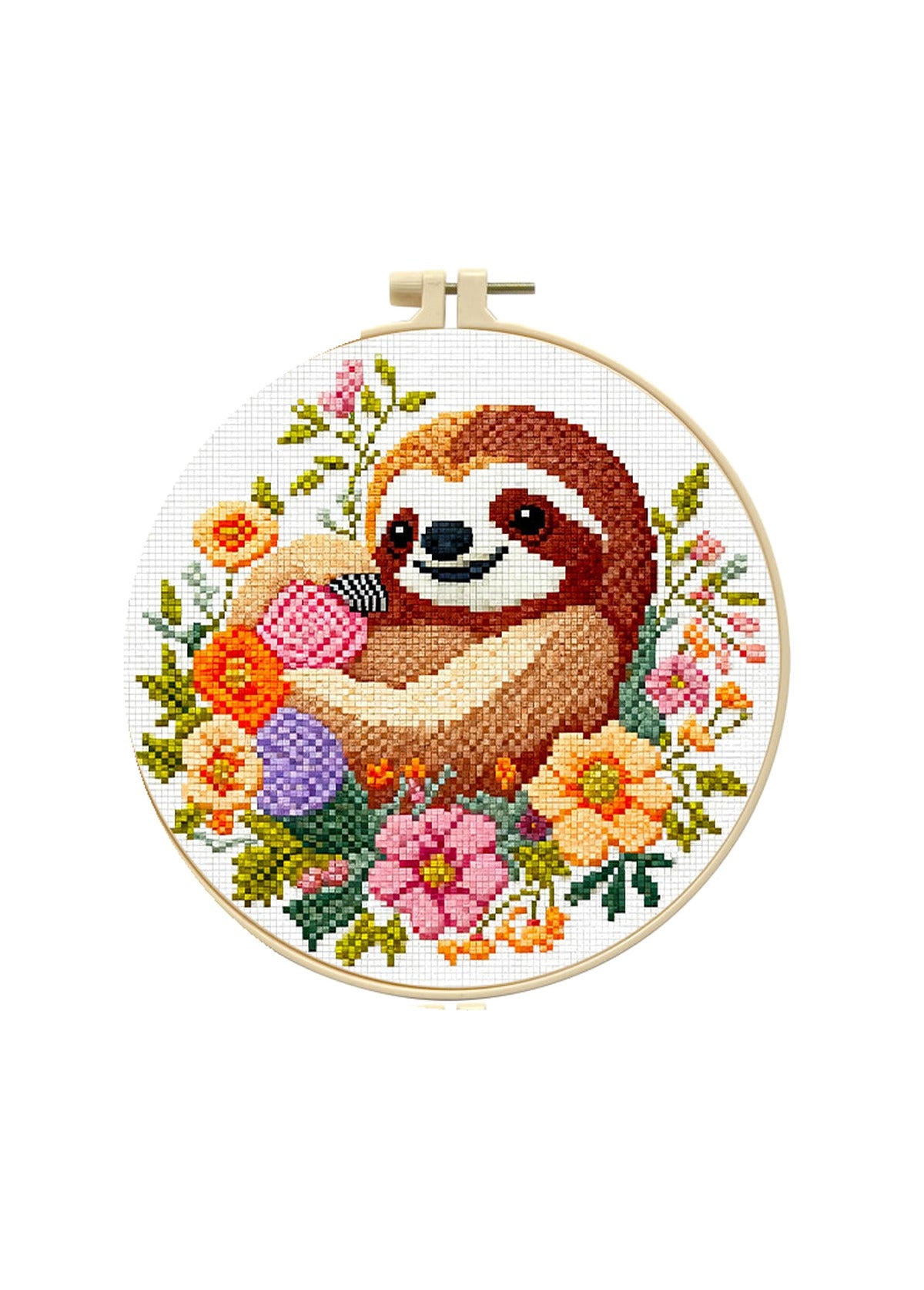 Velvet Twilight - Sloth & Wildflowers Cross Stitch Kit - Beginner Friendly