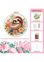 Velvet Twilight - Sloth & Wildflowers Cross Stitch Kit - Beginner Friendly