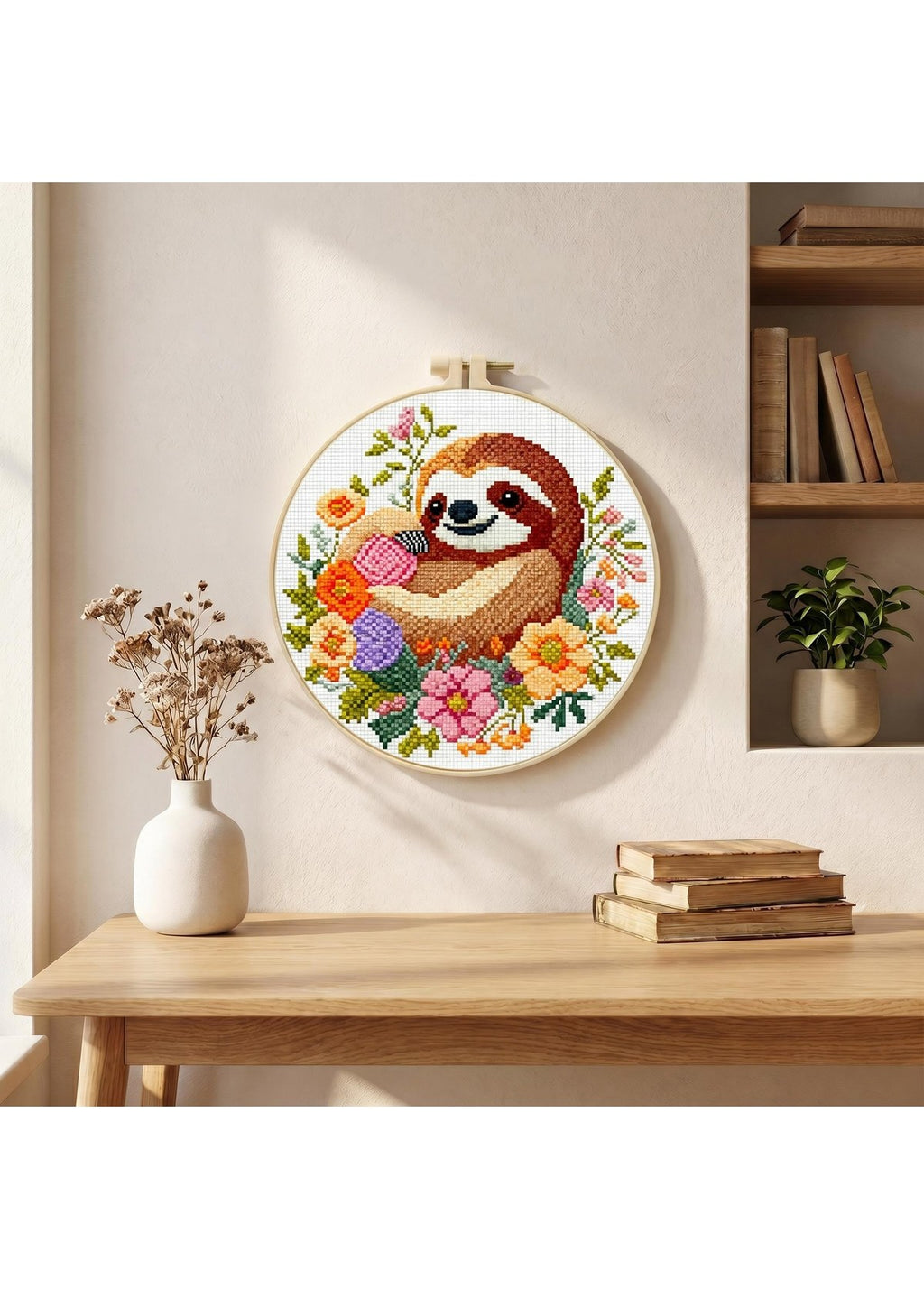 Velvet Twilight - Sloth & Wildflowers Cross Stitch Kit - Beginner Friendly