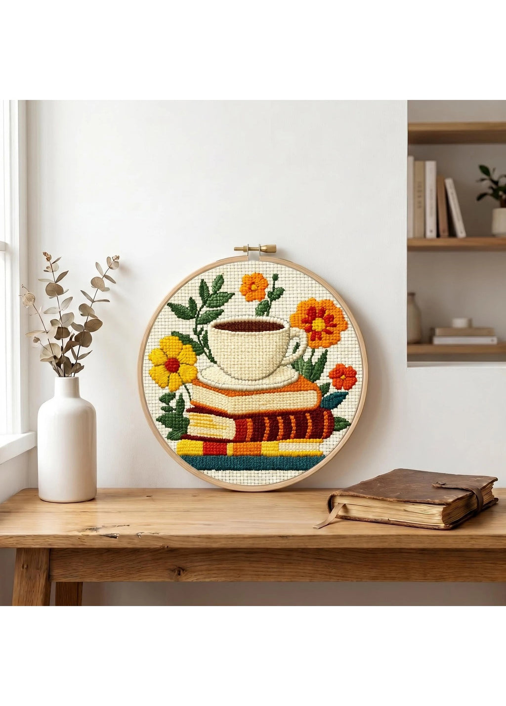 Literary Brew - Coffee and Books Cross Stitch Kit - Beginner Friendly