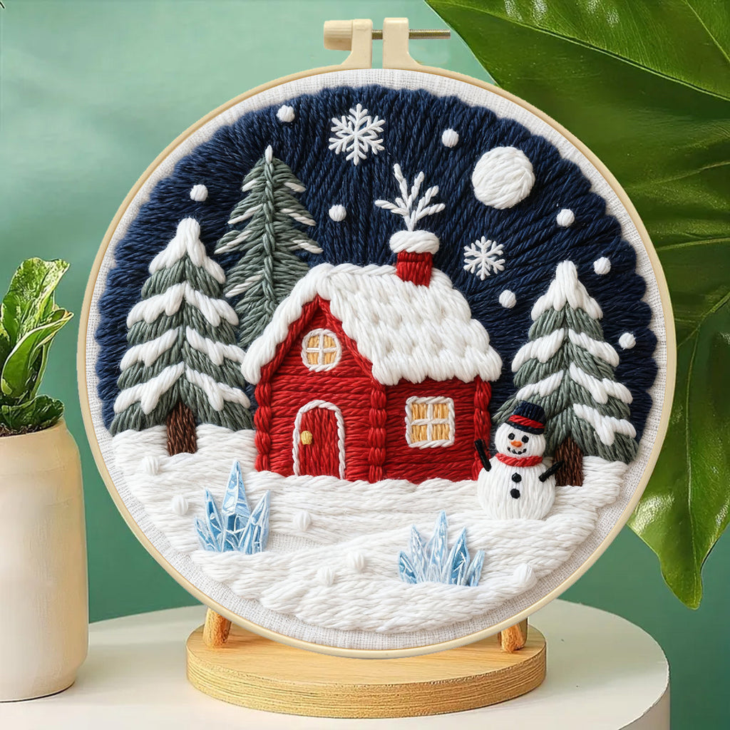 Winter's Embrace Snow Scene - DIY Embroidery Kit Detail 1