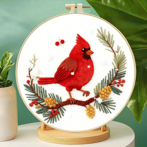Crimson Songbird's Bloom - DIY Embroidery Kit