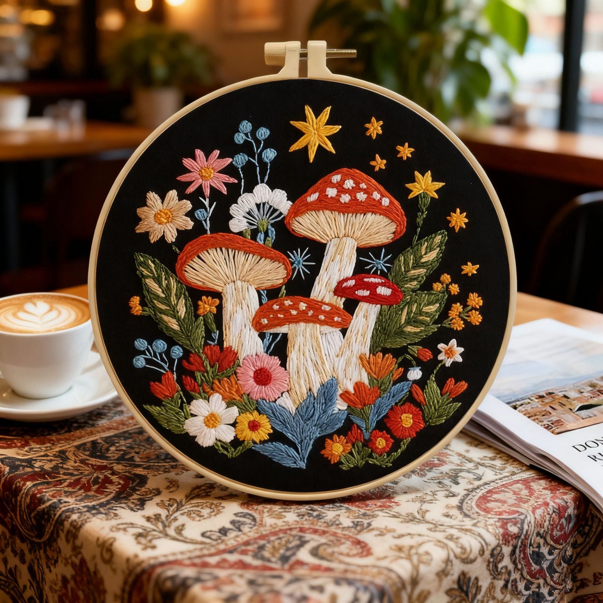 Moonlit Mushroom Meadow - DIY Embroidery Kit