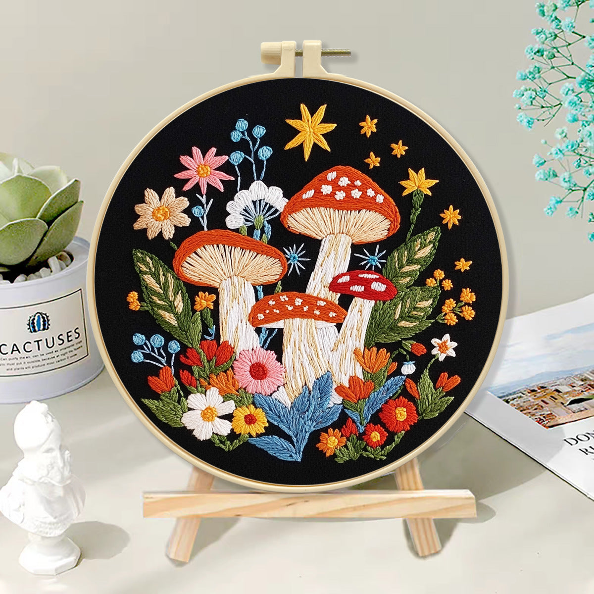 Moonlit Mushroom Meadow - DIY Embroidery Kit Detail 1