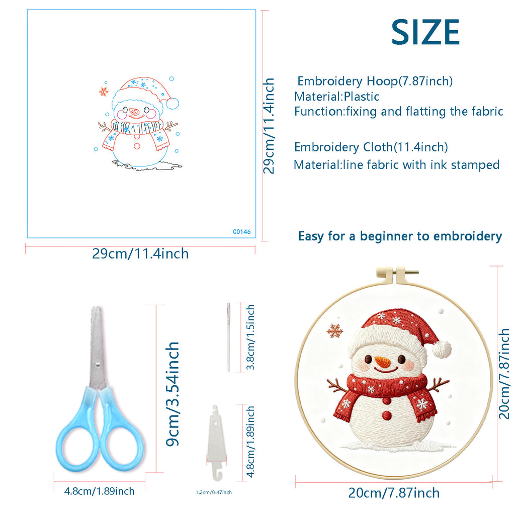 跨境新款刺绣 Christmas圣诞雪人 可爱卡通初学者刺绣材料包批发