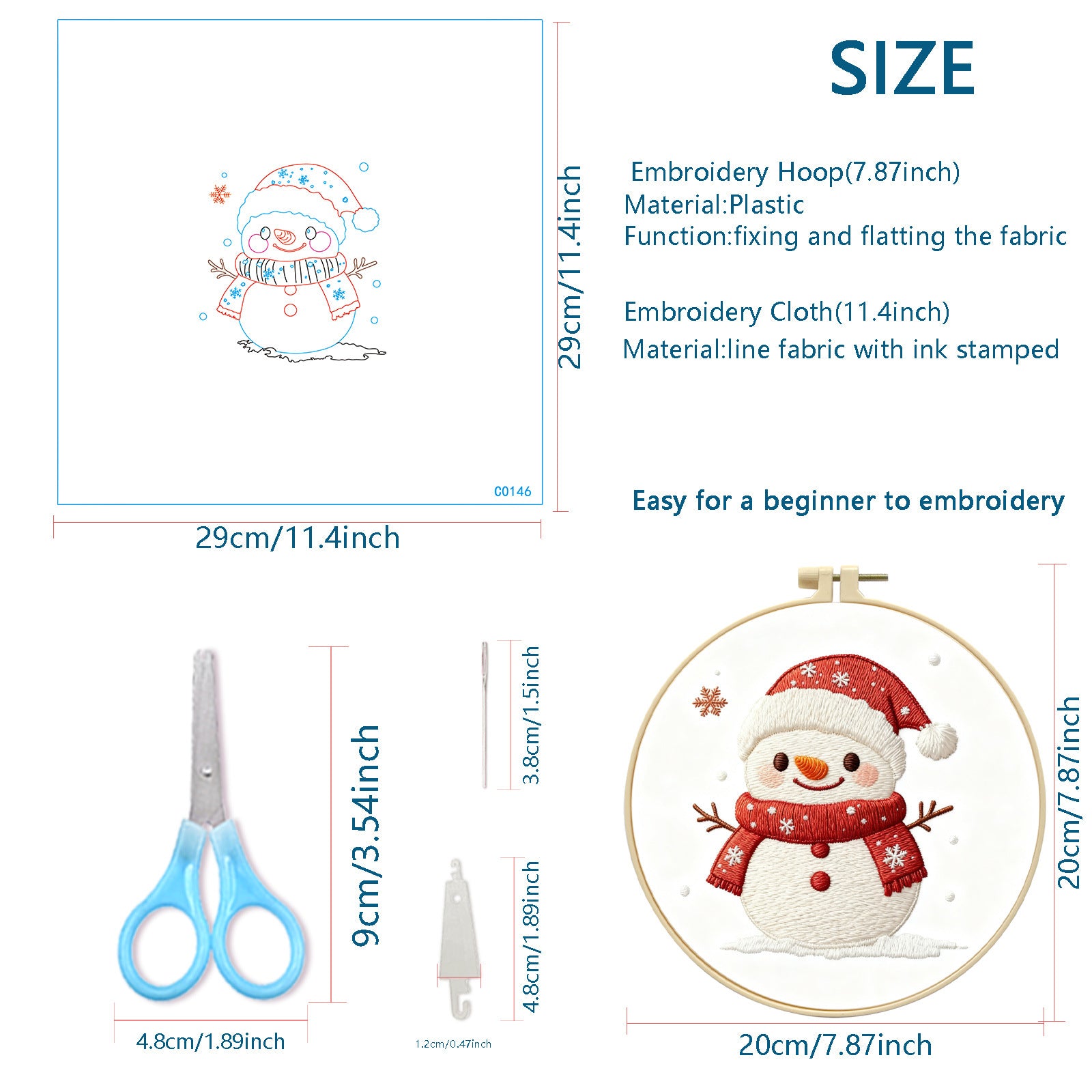 跨境新款刺绣 Christmas圣诞雪人 可爱卡通初学者刺绣材料包批发