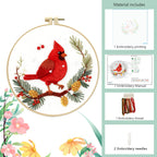 Crimson Songbird's Bloom - DIY Embroidery Kit Detail 5