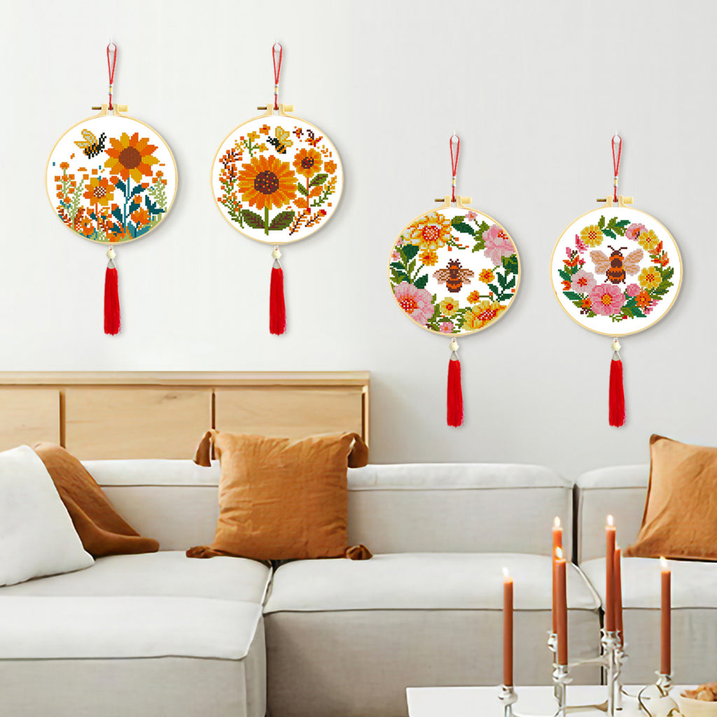 Golden Nectar Wreath - DIY Cross Stitch Kit