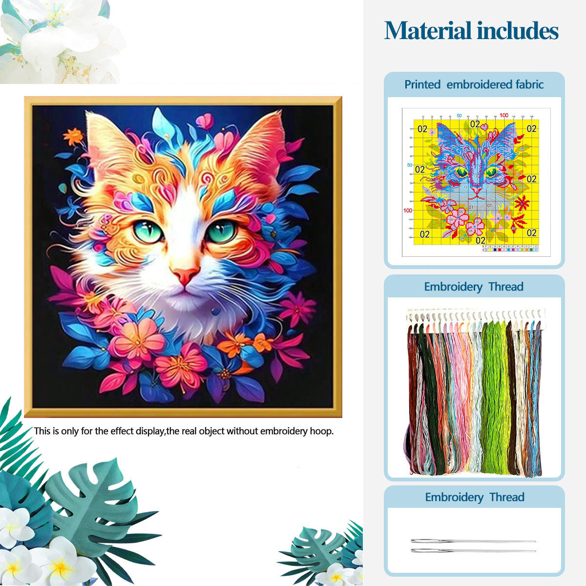 Prismatic Cat Portrait - DIY Cross Stitch Kit Detail 2