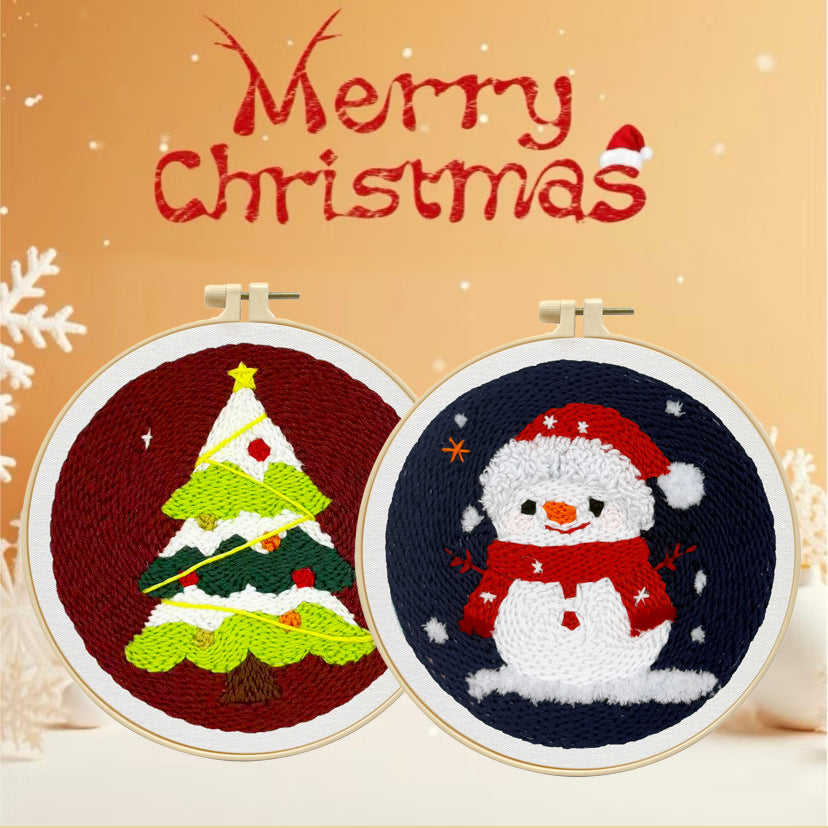 跨境Christmas圣诞节系列新款 儿童手工diy套件戳戳绣杯垫材料包