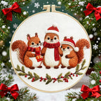 跨境新品Christmas Embroidery KIT圣诞松鼠刺绣套件英文针法说明