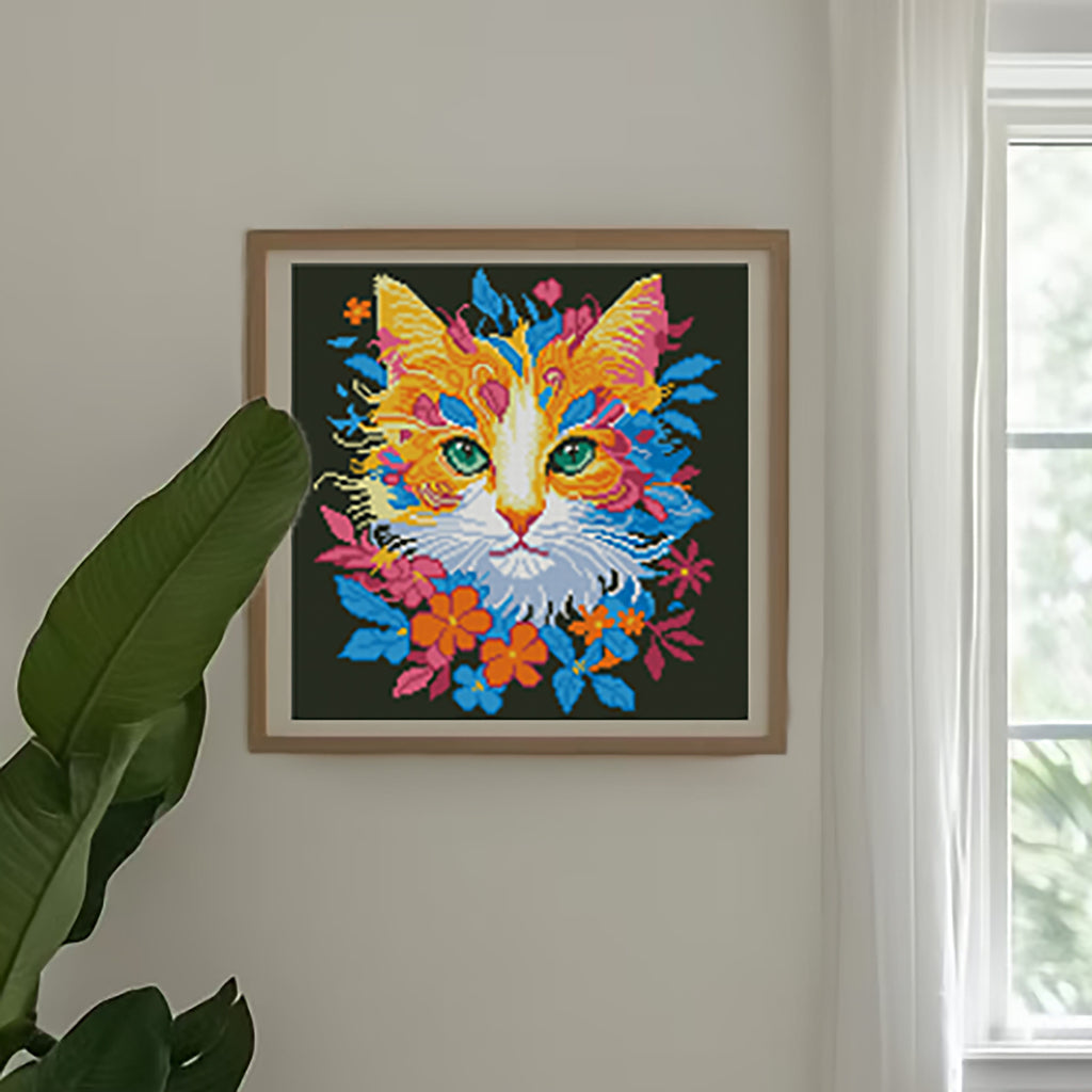 Prismatic Cat Portrait - DIY Cross Stitch Kit Detail 1