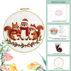 跨境新品Christmas Embroidery KIT圣诞松鼠刺绣套件英文针法说明