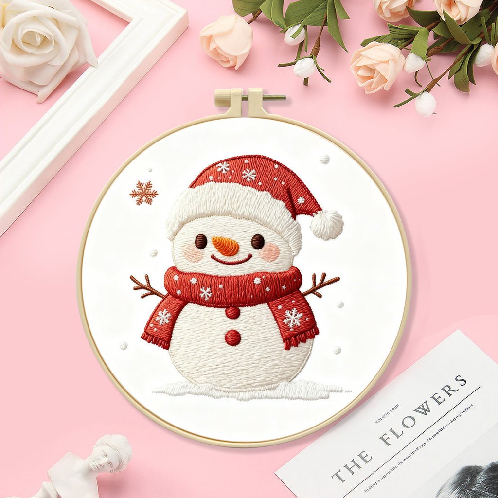 跨境新款刺绣 Christmas圣诞雪人 可爱卡通初学者刺绣材料包批发