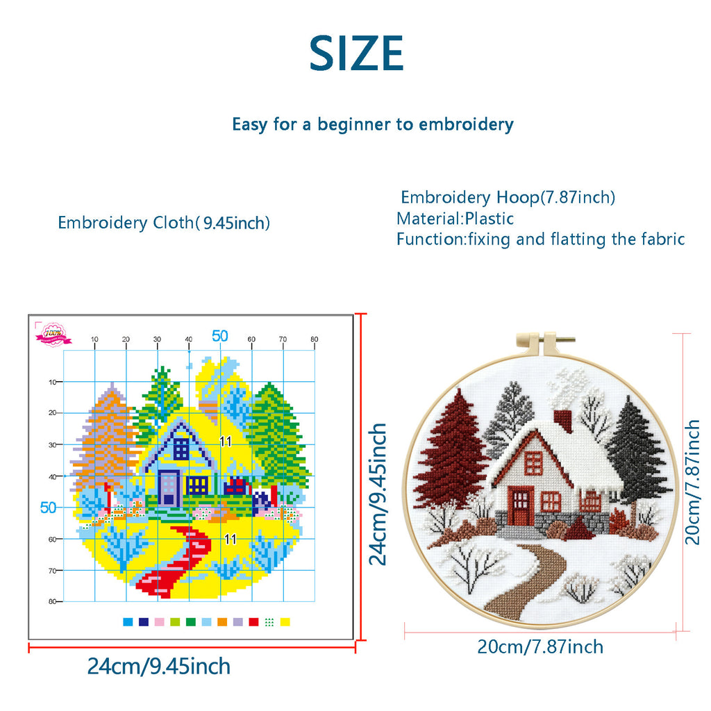 Snowfall Sanctuary - DIY Cross Stitch Kit Detail 2