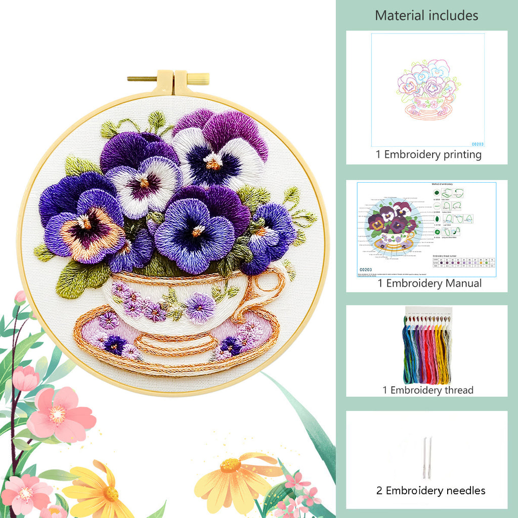 Pansy Reverie - DIY Embroidery Kit Detail 5