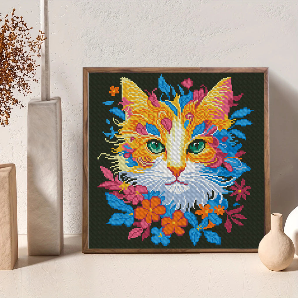 Prismatic Cat Portrait - DIY Cross Stitch Kit