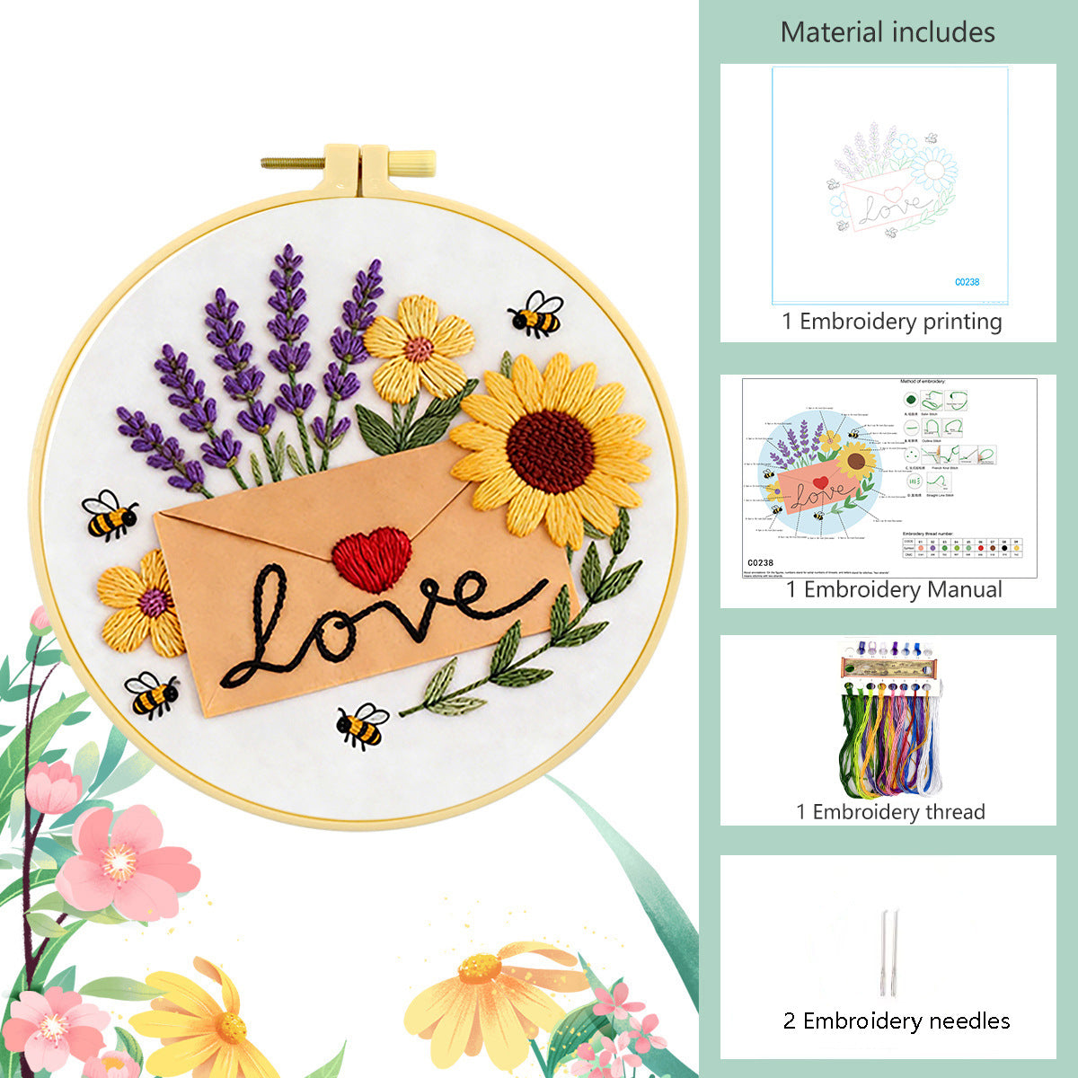 Stitched Sentiments Heart Envelope - DIY Embroidery Kit Detail 5