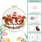 跨境新品Christmas Embroidery KIT圣诞松鼠刺绣套件英文针法说明