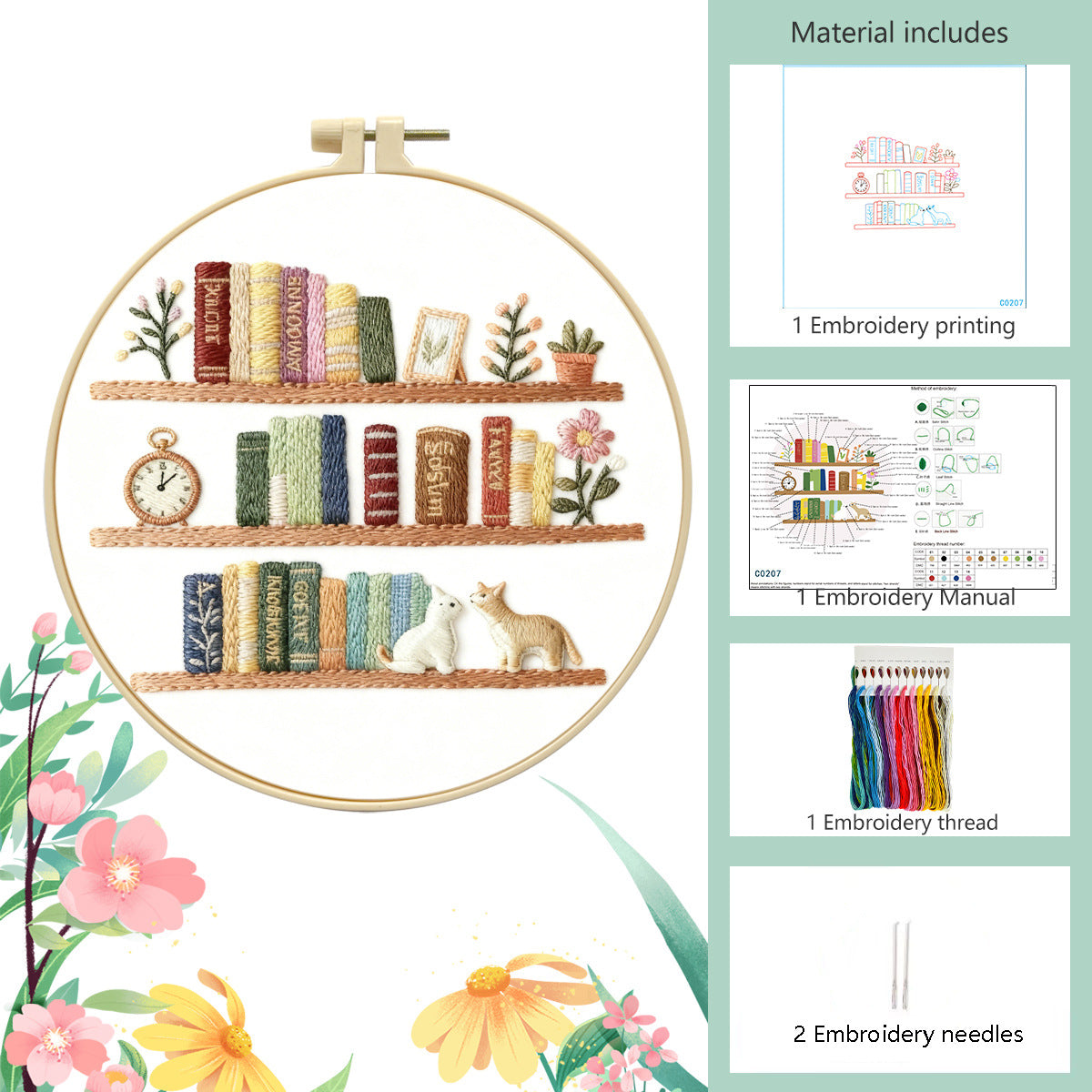 Bookshelf Botanicals - DIY Embroidery Kit Detail 5