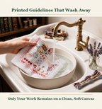 Water-soluble stitching pattern dissolving in water to reveal the finished handmade design.